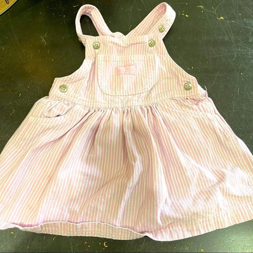 Oshkosh B’GOSH Pink Striped Overalls Dress 24 no